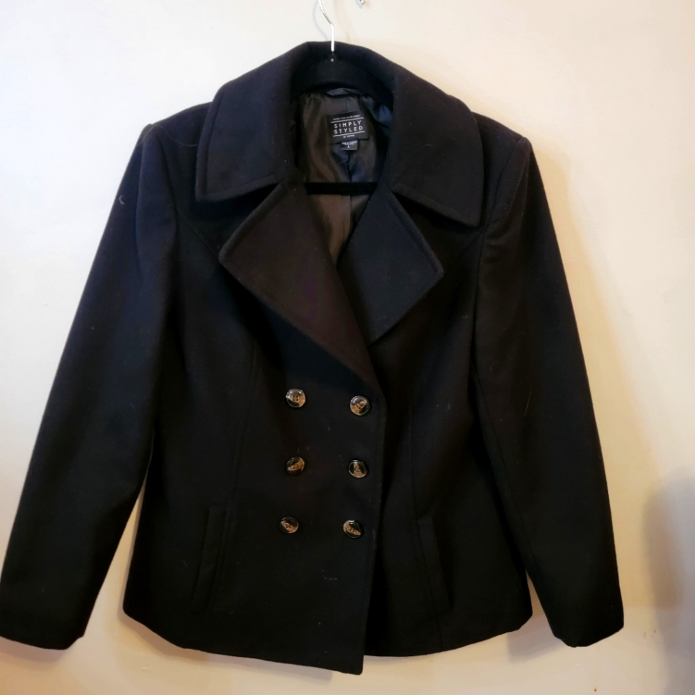 Simply Styled Womens Black Pea Coat Sz Large